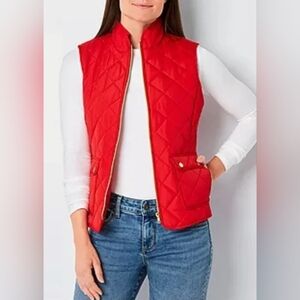 St. John's Bay Quilted Puffer Vest - Red - Gold Accents - Size M